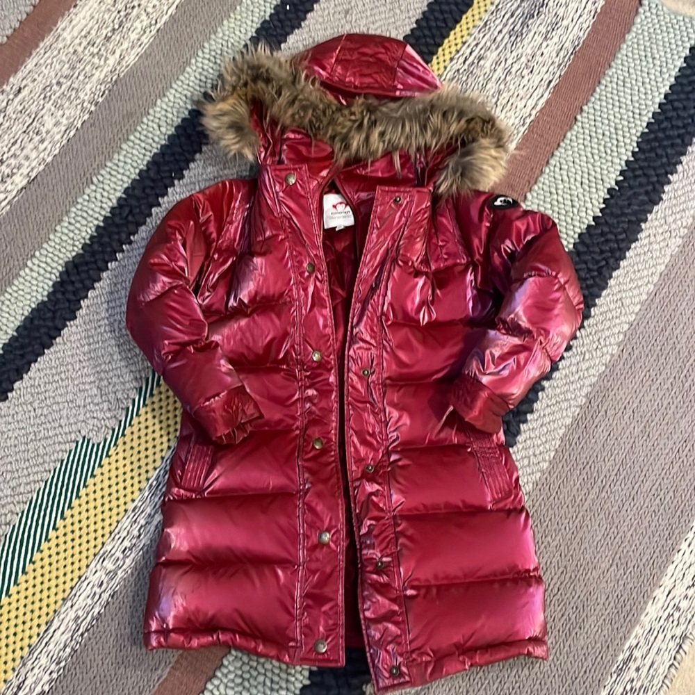 Appaman Down Hooded Parka Puffer Coat Girls Size 8 Garnet Red